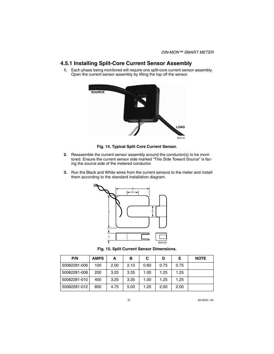 1 installing split-core current sensor assembly | E-Mon E-D5-600800-S*SPL3-V3KIT3 User Manual | Page 21 / 72
