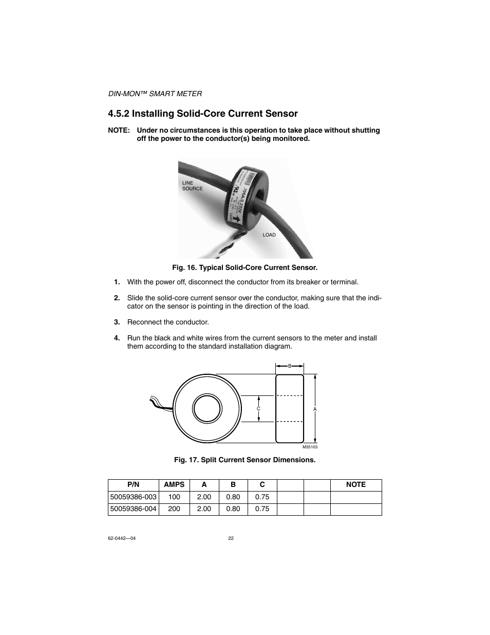 2 installing solid-core current sensor | E-Mon E-D5-600800-S*SPL3-V3KIT3 User Manual | Page 22 / 72