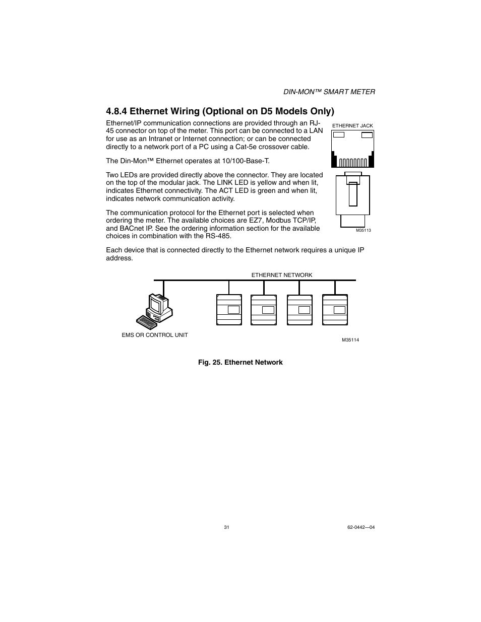 4 ethernet wiring (optional on d5 models only) | E-Mon E-D5-600800-S*SPL3-V3KIT3 User Manual | Page 31 / 72