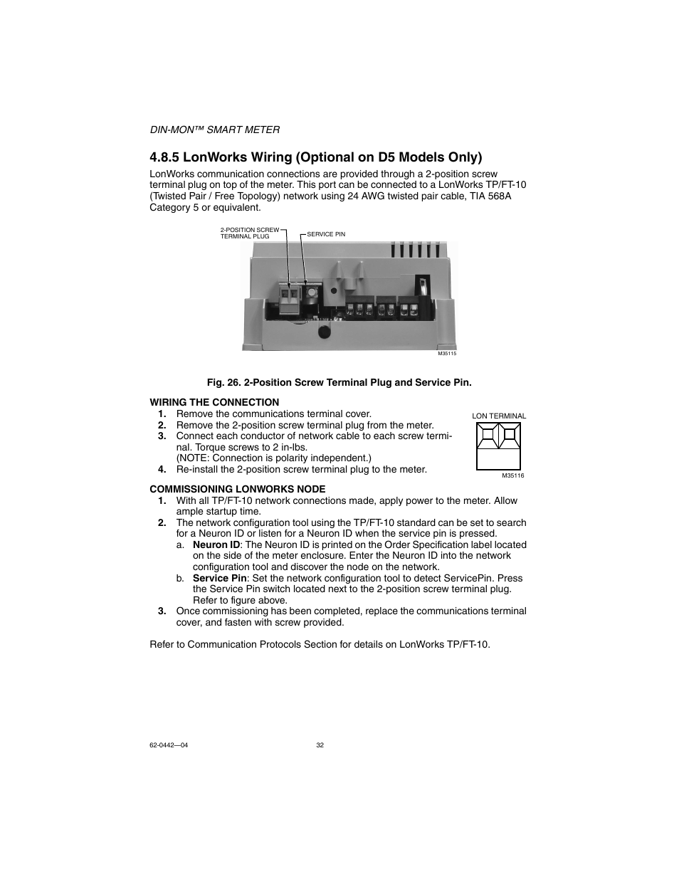 5 lonworks wiring (optional on d5 models only) | E-Mon E-D5-600800-S*SPL3-V3KIT3 User Manual | Page 32 / 72
