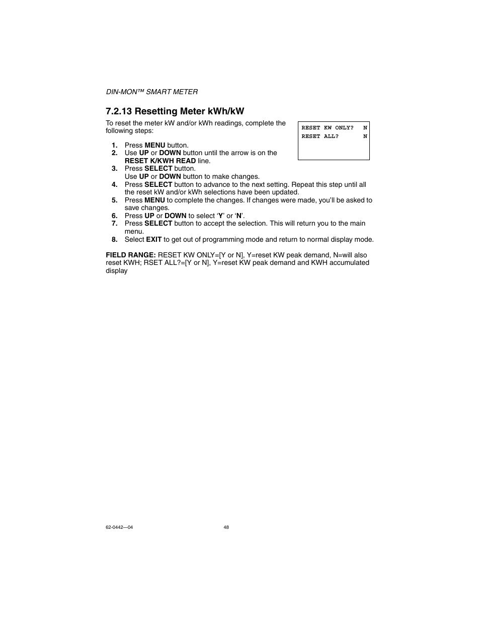 13 resetting meter kwh/kw | E-Mon E-D5-600800-S*SPL3-V3KIT3 User Manual | Page 48 / 72