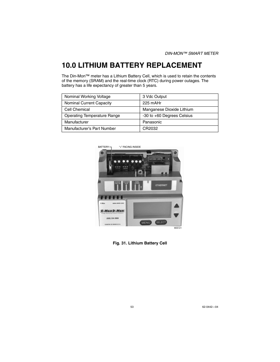 0 lithium battery replacement | E-Mon E-D5-600800-S*SPL3-V3KIT3 User Manual | Page 53 / 72