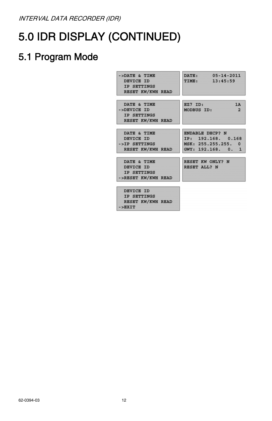 0 idr display (continued), 1 program mode | E-Mon EIDR-16J*RJ User Manual | Page 12 / 40