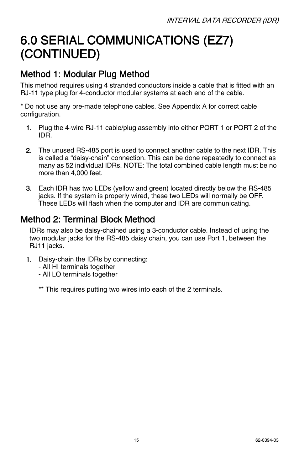 0 serial communications (ez7) (continued), Method 1: modular plug method, Method 2: terminal block method | E-Mon EIDR-16J*RJ User Manual | Page 15 / 40
