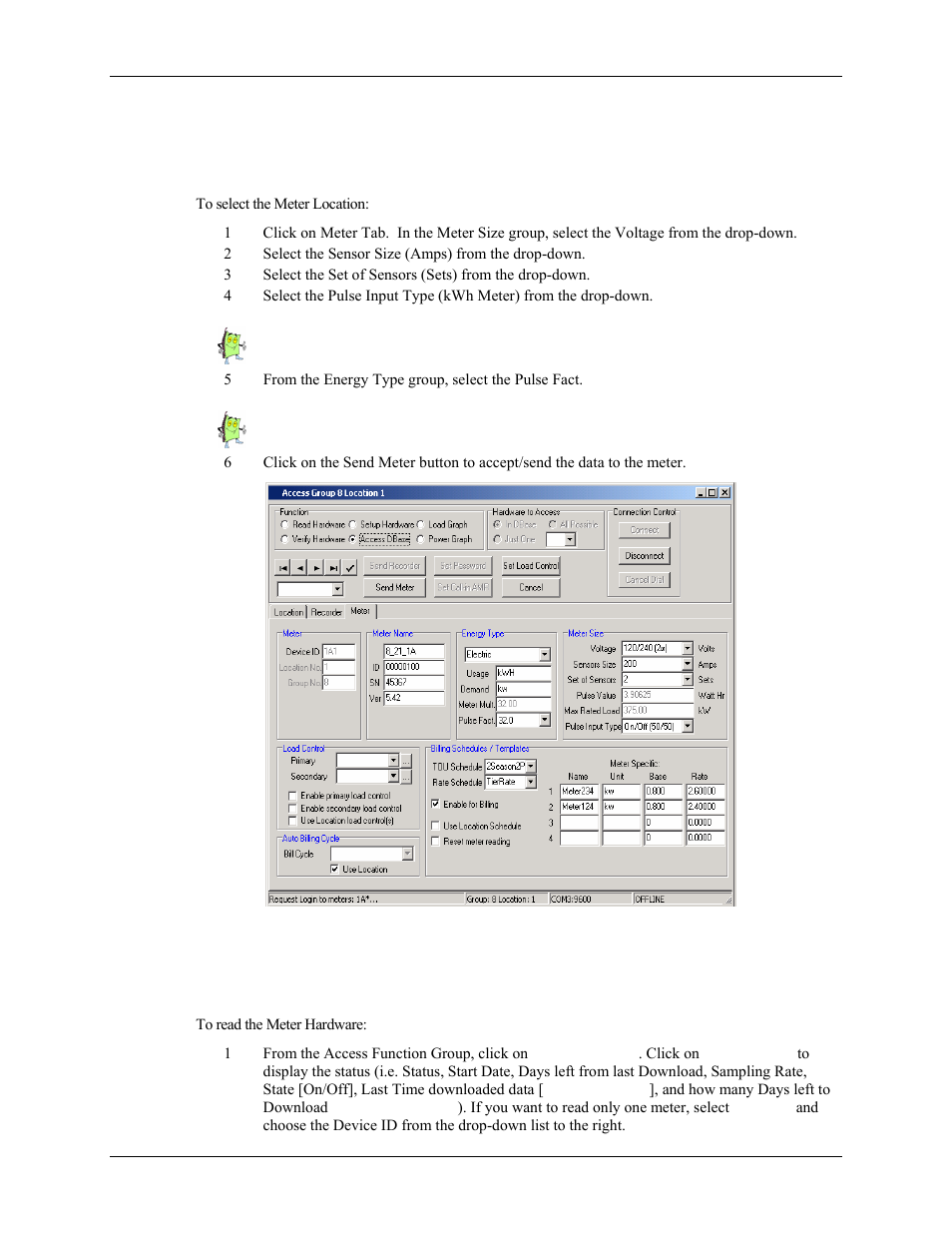 Setting up the meter information, Reading the meter hardware | E-Mon Energy Software User Manual | Page 102 / 223