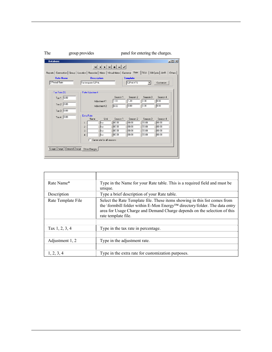 What is the other charges tab | E-Mon Energy Software User Manual | Page 131 / 223