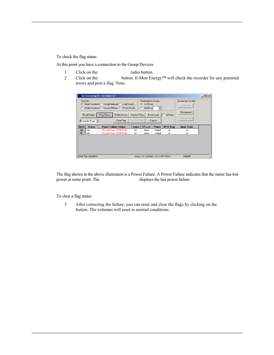 How do i check and clear a flag status | E-Mon Energy Software User Manual | Page 155 / 223