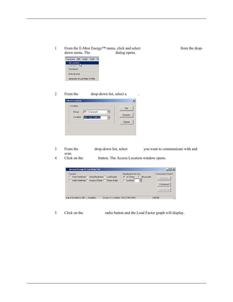How do i load the real-time load factor graph | E-Mon Energy Software User Manual | Page 171 / 223