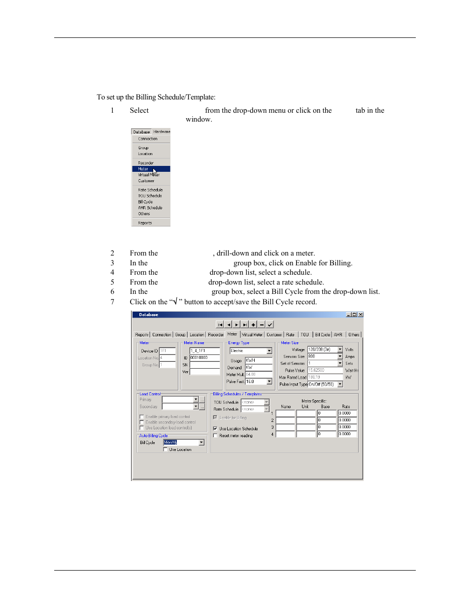 How do i set up a billing schedule /template | E-Mon Energy Software User Manual | Page 187 / 223