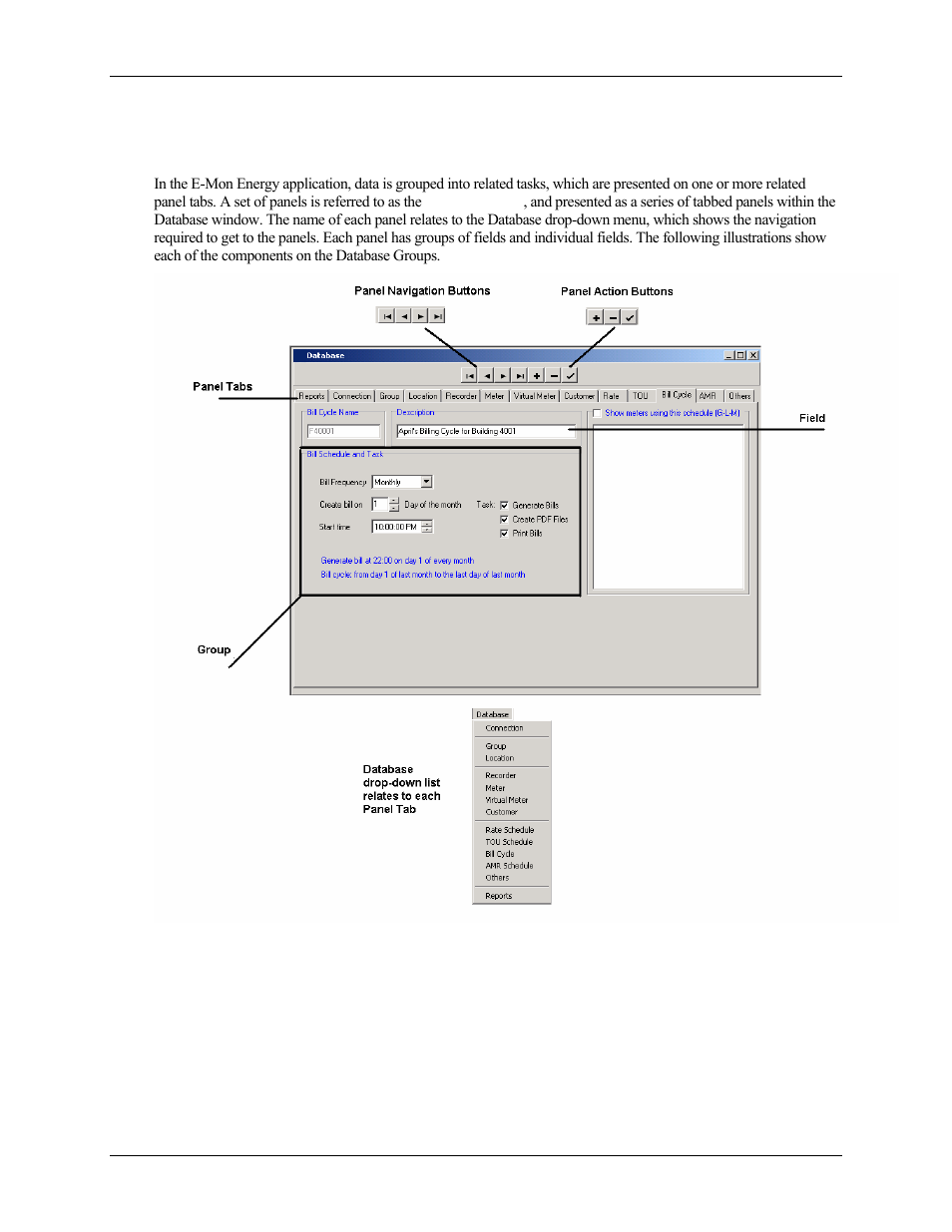 What are the e-mon energy™ database groups | E-Mon Energy Software User Manual | Page 35 / 223