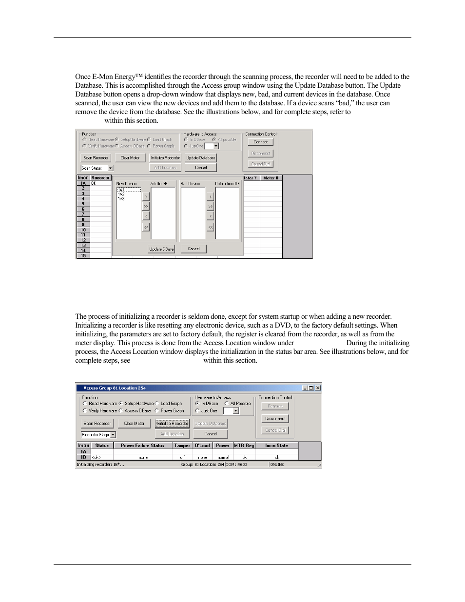 What is updating the database, What is initializing a recorder | E-Mon Energy Software User Manual | Page 85 / 223