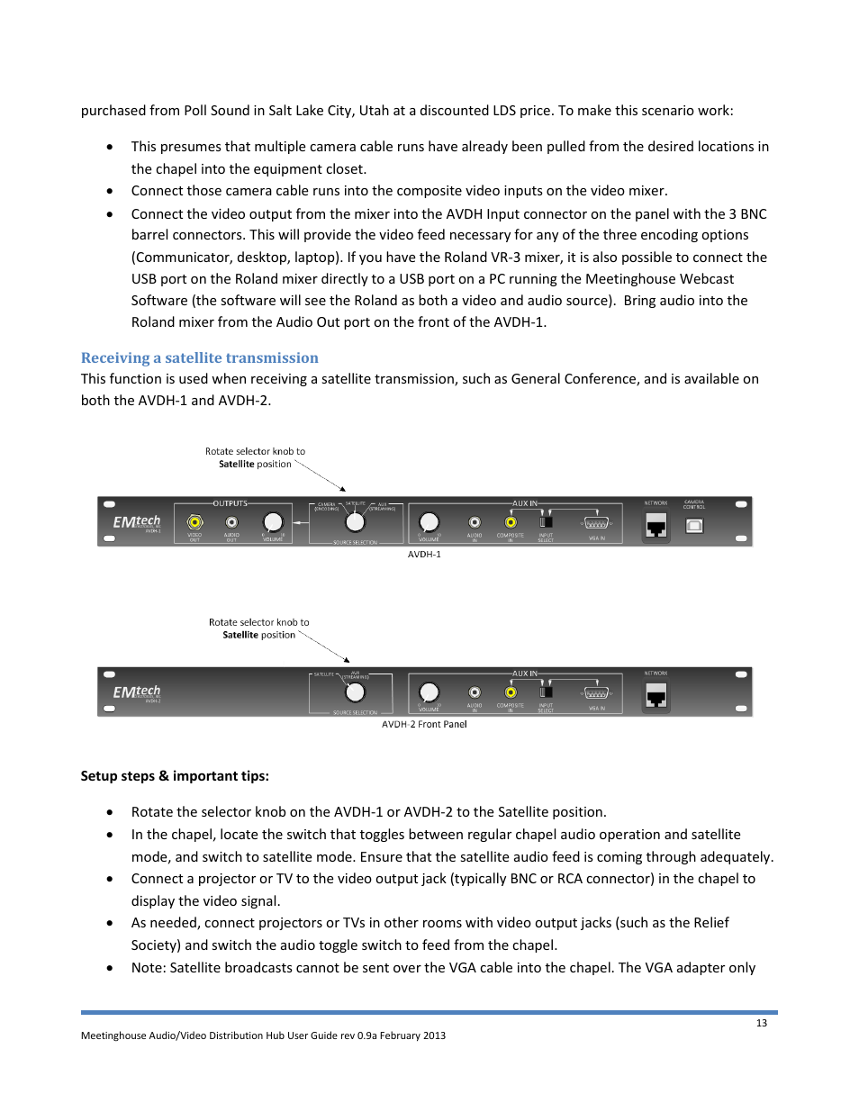 Receiving a satellite transmission | Emtech Electronics AVDH-1 User Manual | Page 13 / 16