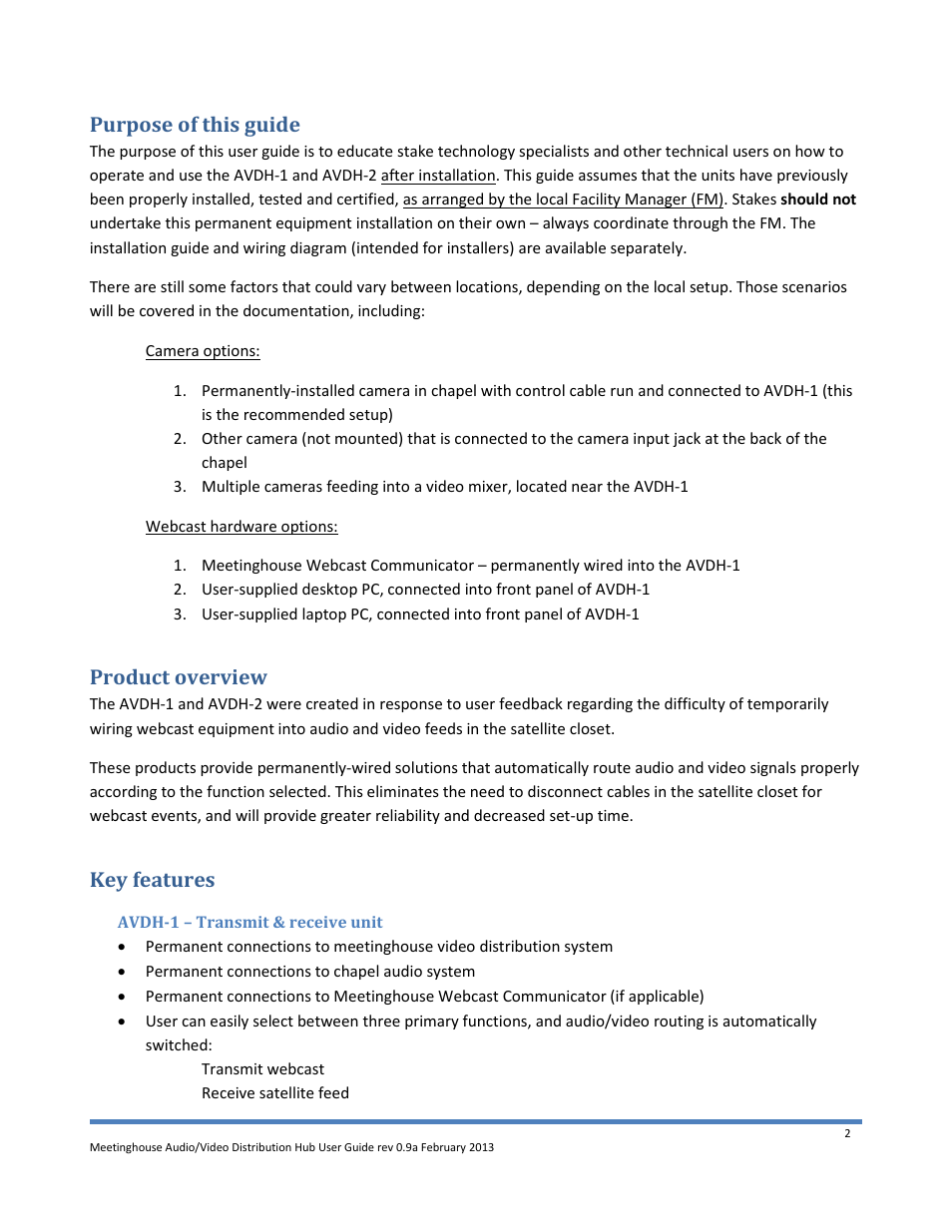 Purpose of this guide, Product overview, Key features | Avdh-1 – transmit & receive unit | Emtech Electronics AVDH-1 User Manual | Page 2 / 16