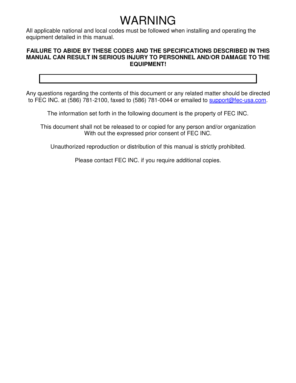 Warning | FEC AFC1500 User Manual | Page 2 / 198