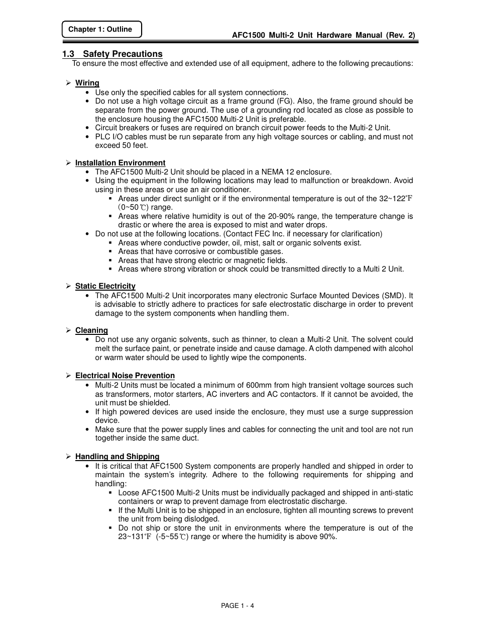 FEC AFC1500 User Manual | Page 18 / 129