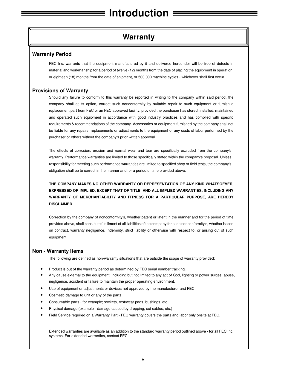 Introduction, Warranty | FEC AFC1500 User Manual | Page 5 / 129