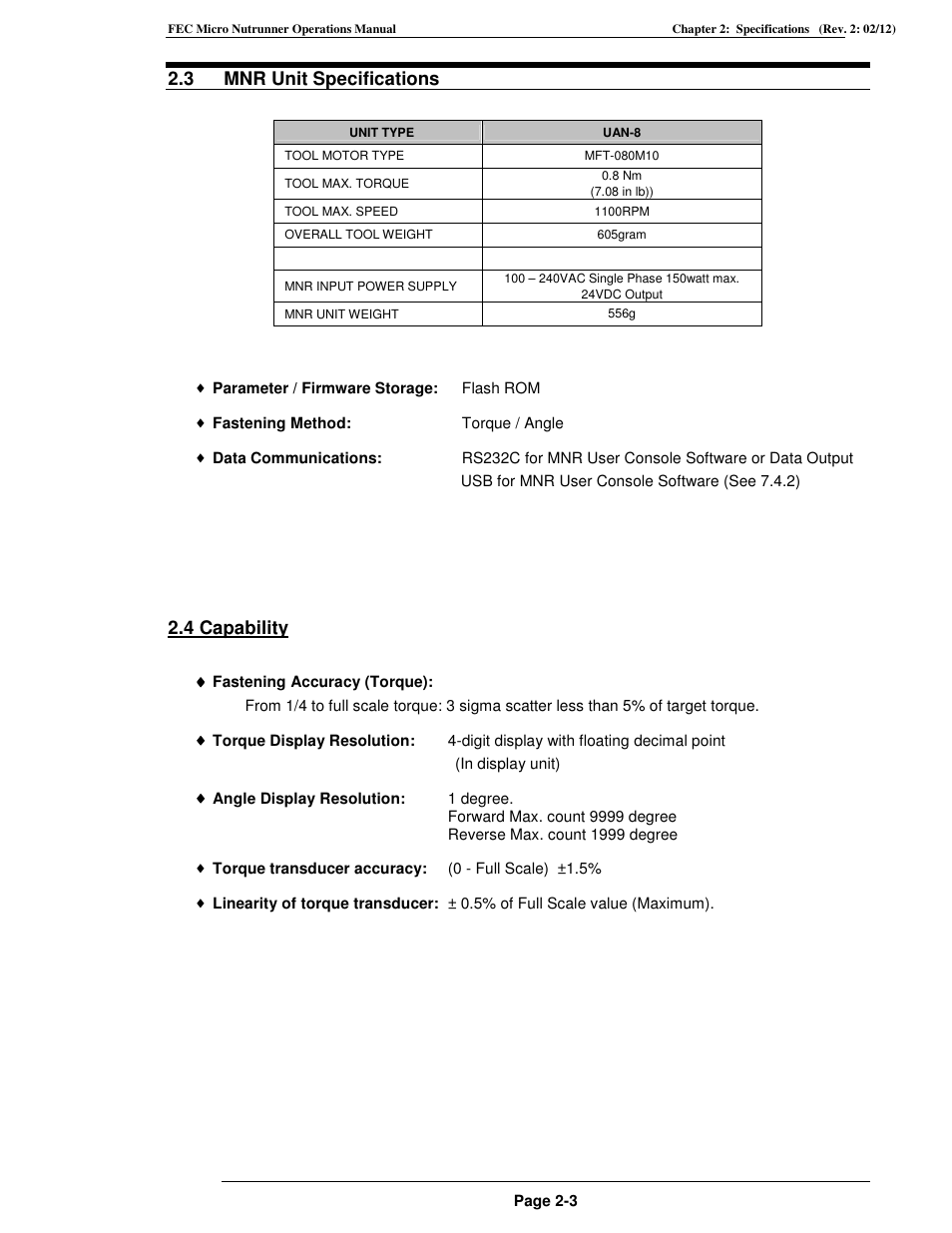 3 mnr unit specifications, 4 capability | FEC MICRO NR User Manual | Page 23 / 118