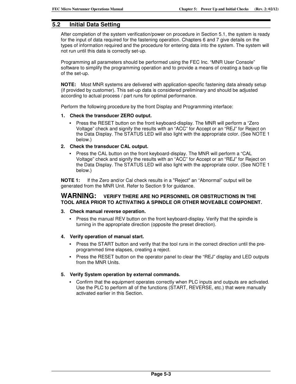 Warning | FEC MICRO NR User Manual | Page 55 / 118