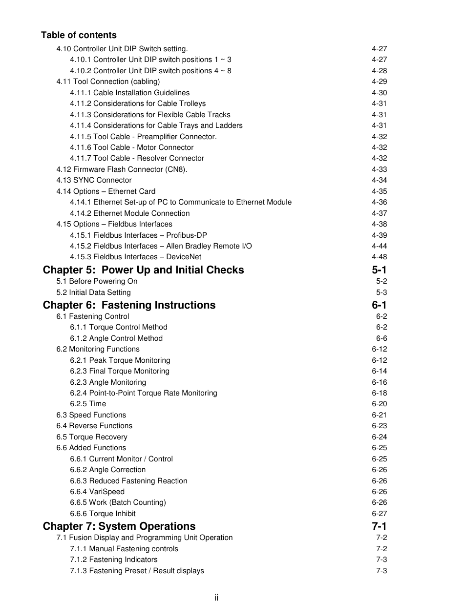 Chapter 5: power up and initial checks 5-1, Chapter 6: fastening instructions 6-1, Chapter 7: system operations 7-1 | FEC FUSIONE-HS-2 User Manual | Page 12 / 183