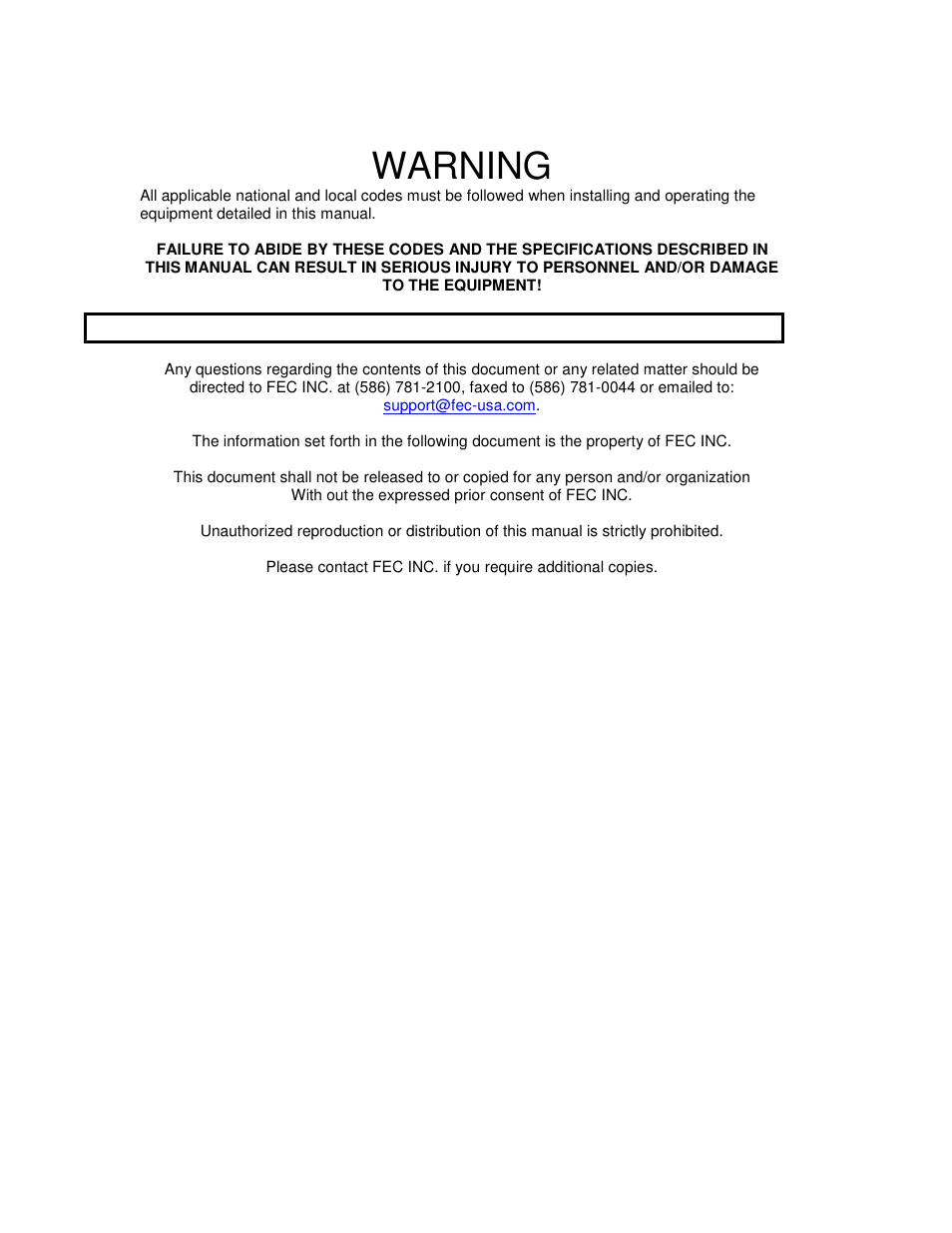 Warning | FEC FUSIONE-HS-2 User Manual | Page 2 / 183