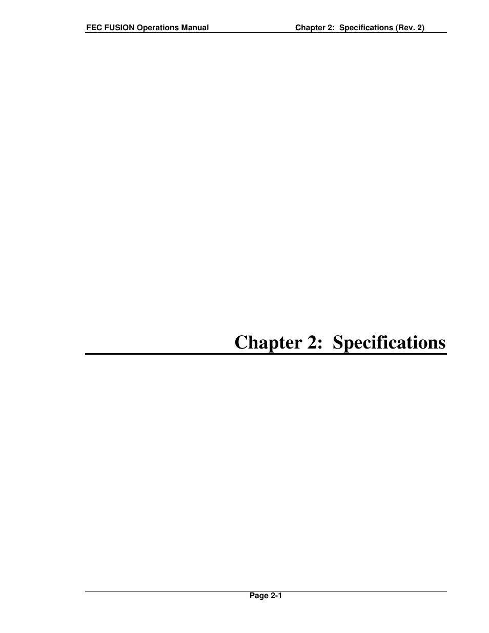 Chapter 2: specifications | FEC FUSIONE-HS-2 User Manual | Page 23 / 183