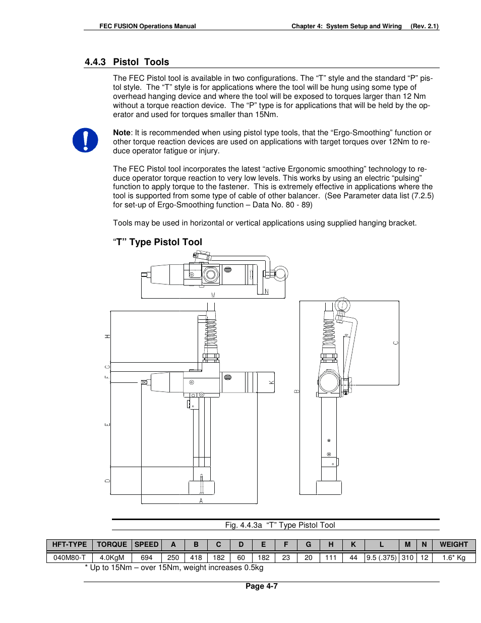 3 pistol tools, T” type pistol, Pistol tool | FEC FUSIONE-HS-2 User Manual | Page 45 / 183