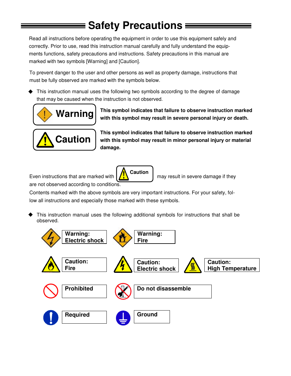 Safety precautions, Warning, Caution | FEC FUSIONE-HS-2 User Manual | Page 6 / 183