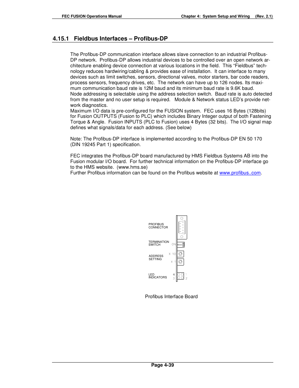 1 fieldbus interfaces – profibus-dp | FEC FUSIONE-HS-2 User Manual | Page 77 / 183