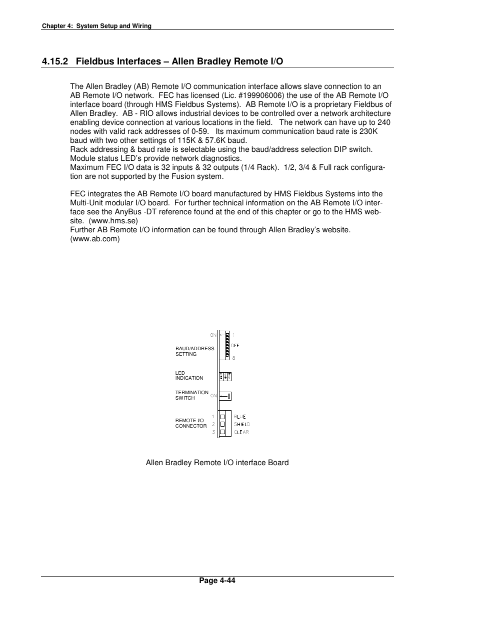 2 fieldbus interfaces – allen bradley remote i/o | FEC FUSIONE-HS-2 User Manual | Page 82 / 183