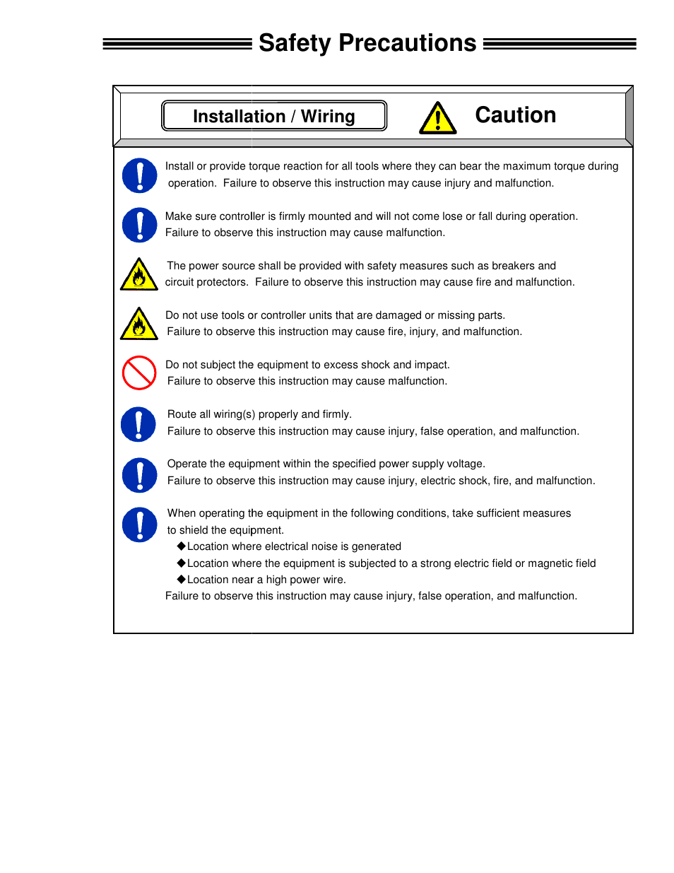 Safety precautions, Caution, Installation / wiring | FEC FUSIONE-HS-2 User Manual | Page 9 / 183