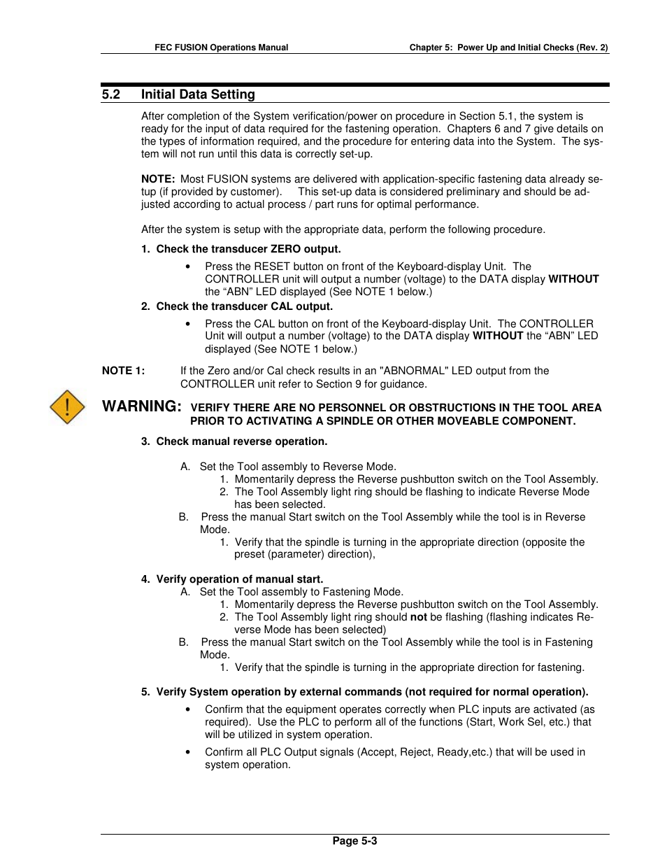 Warning | FEC FUSIONE-HS-2 User Manual | Page 95 / 183