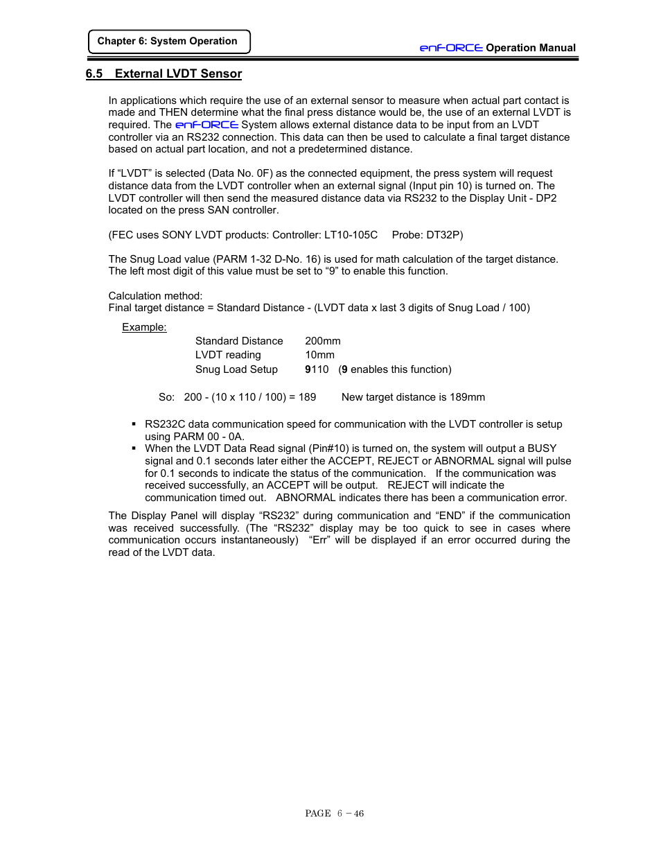 External lvdt sensor | FEC DSP1500 (SAN3) User Manual | Page 108 / 160