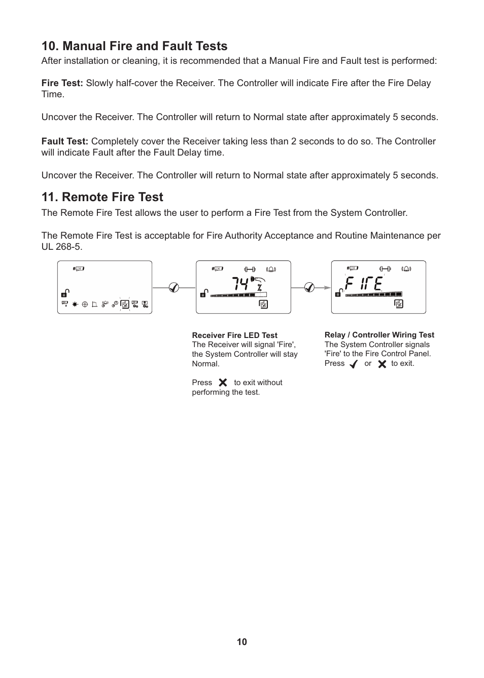 Manual fire and fault tests, Remote fire test | Fire Fighting Enterprises FIRERAY 3000 User Manual | Page 10 / 16