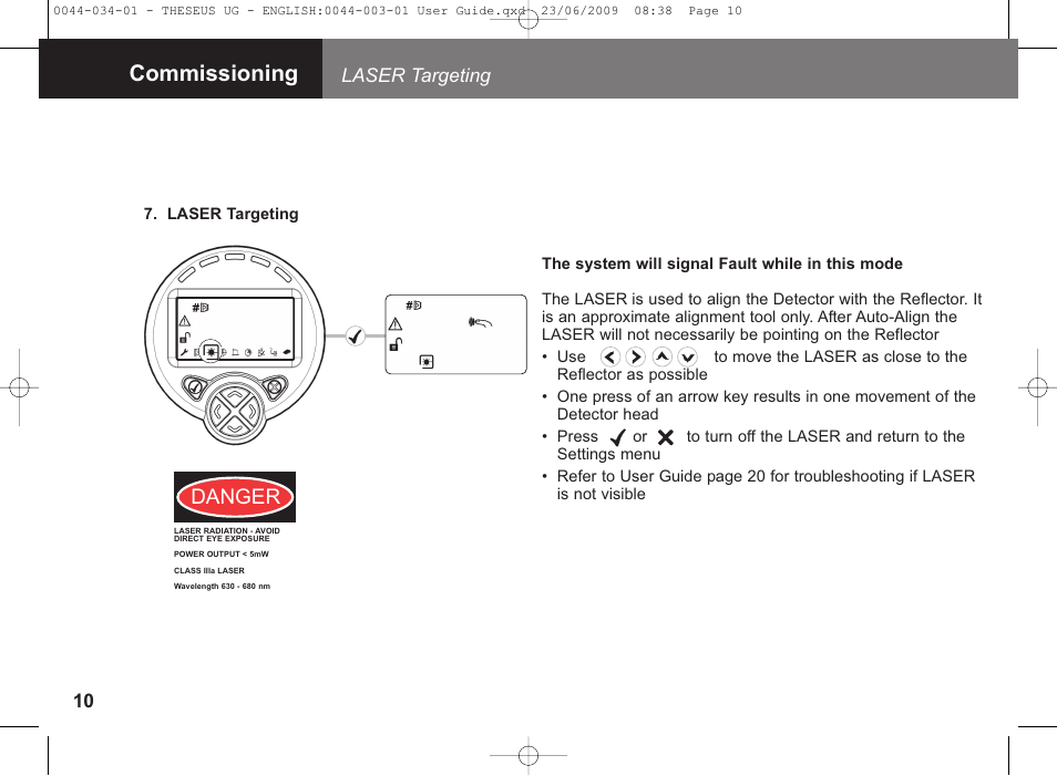 Commissioning, Danger | Fire Fighting Enterprises FIRERAY 5000 4-Head (Legacy) User Manual | Page 10 / 30