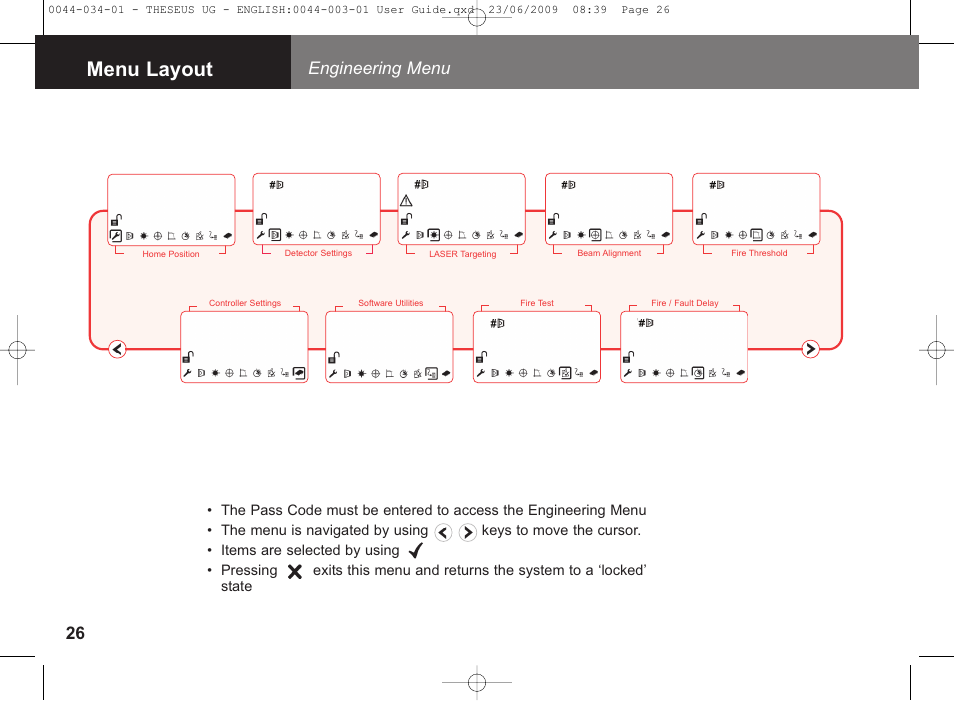 Menu layout, Engineering menu | Fire Fighting Enterprises FIRERAY 5000 4-Head (Legacy) User Manual | Page 26 / 30