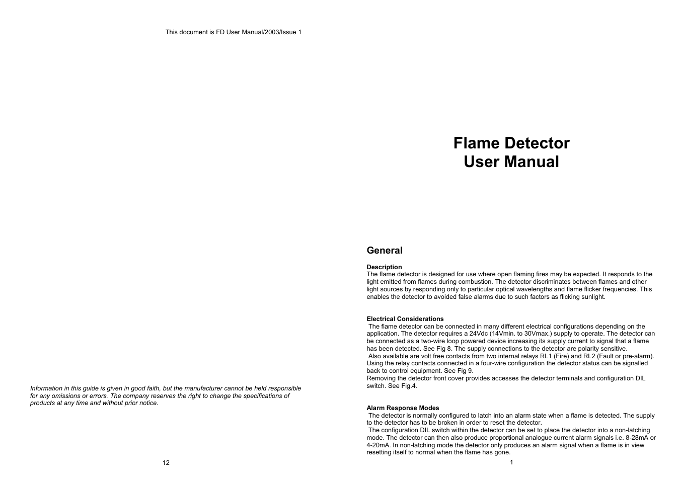 Fire Fighting Enterprises Talentum UV/IR2 Flame Detector User Manual | 6 pages