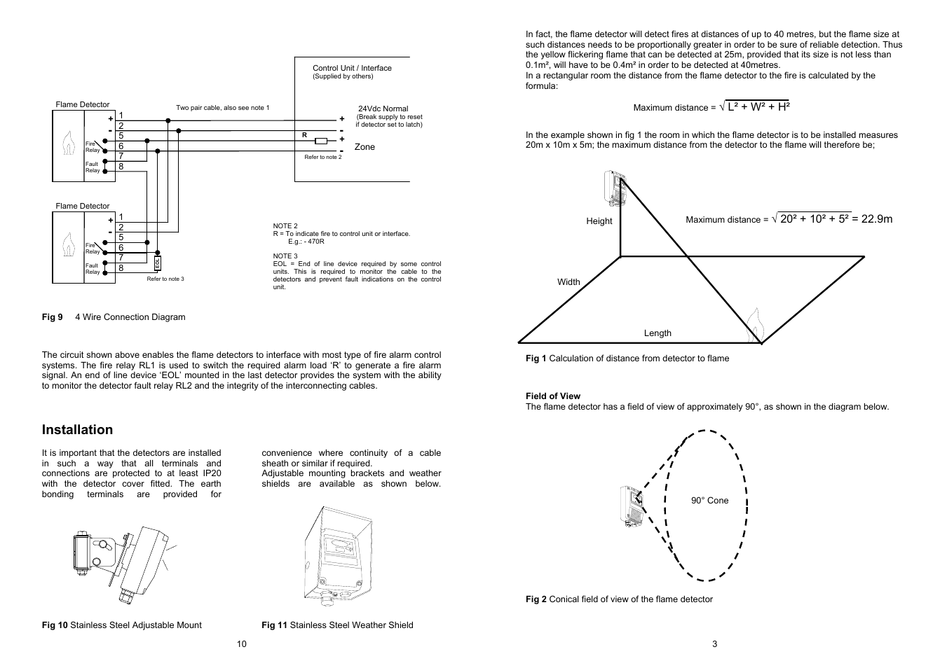 Application for flame detectors, Quantities required and positioning of detectors, Ir s ens or fire | Installation | Fire Fighting Enterprises Talentum UV/IR2 Flame Detector User Manual | Page 3 / 6