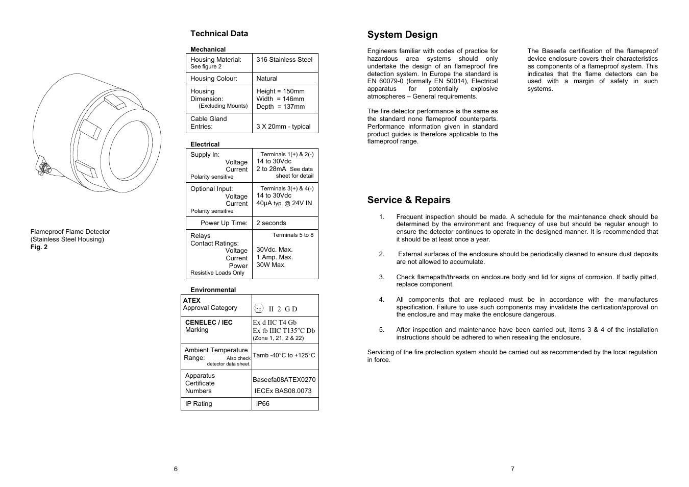 System design, Service & repairs | Fire Fighting Enterprises Talentum IR3 Flame Detector User Manual | Page 6 / 6