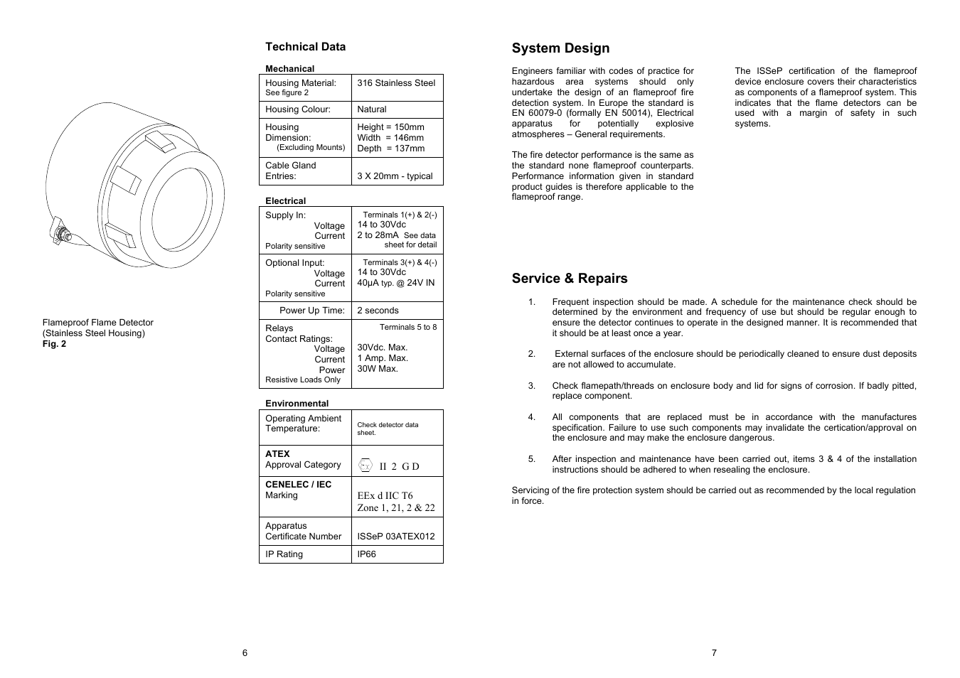 System design, Service & repairs | Fire Fighting Enterprises Talentum UV/IR2 Flame Detector User Manual | Page 6 / 6