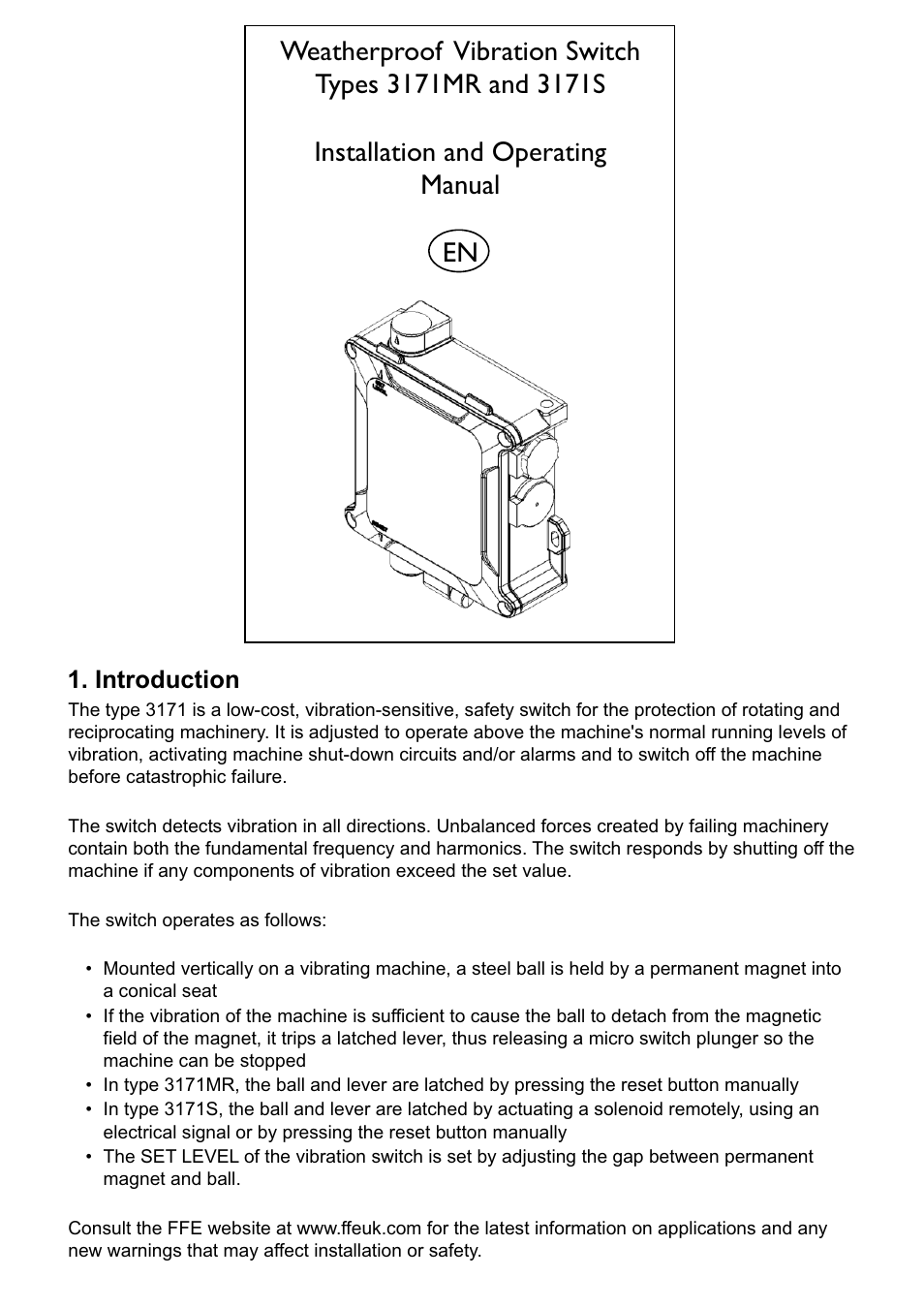 Fire Fighting Enterprises Vibration Switch: Weatherproof User Manual | 8 pages