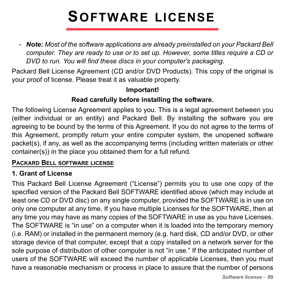 Software license, Oftware, License | PACKARD BELL dot s series User Manual | Page 101 / 2279