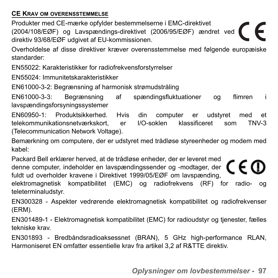 Oplysninger om lovbestemmelser - 97 | PACKARD BELL dot s series User Manual | Page 1011 / 2279