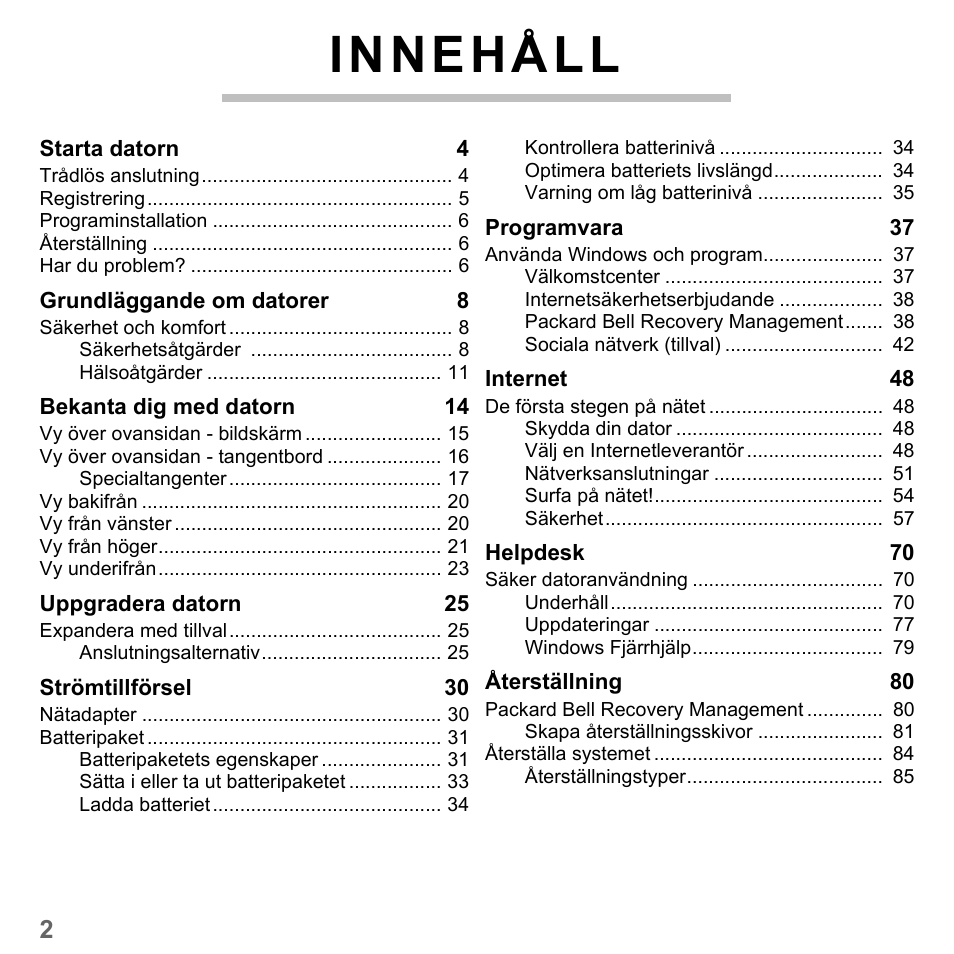 Innehåll | PACKARD BELL dot s series User Manual | Page 1026 / 2279