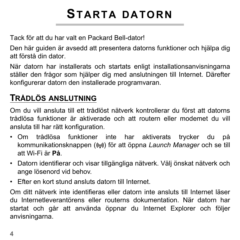 Starta datorn, Trådlös anslutning | PACKARD BELL dot s series User Manual | Page 1028 / 2279