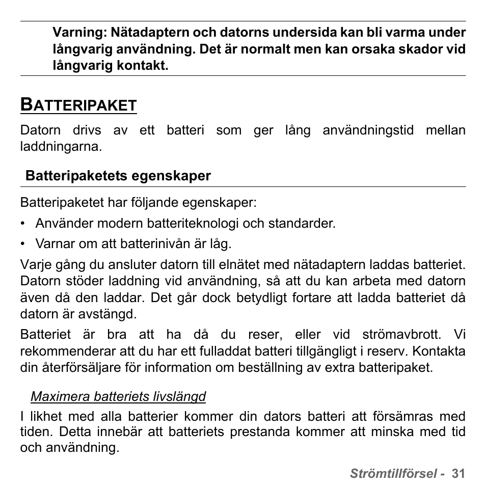 Batteripaket, Batteripaketets egenskaper | PACKARD BELL dot s series User Manual | Page 1055 / 2279