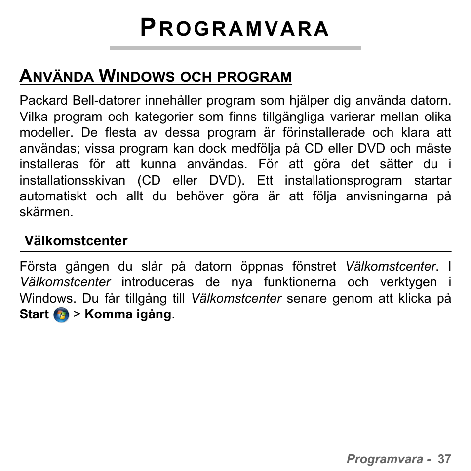 Programvara, Använda windows och program, Välkomstcenter | PACKARD BELL dot s series User Manual | Page 1061 / 2279