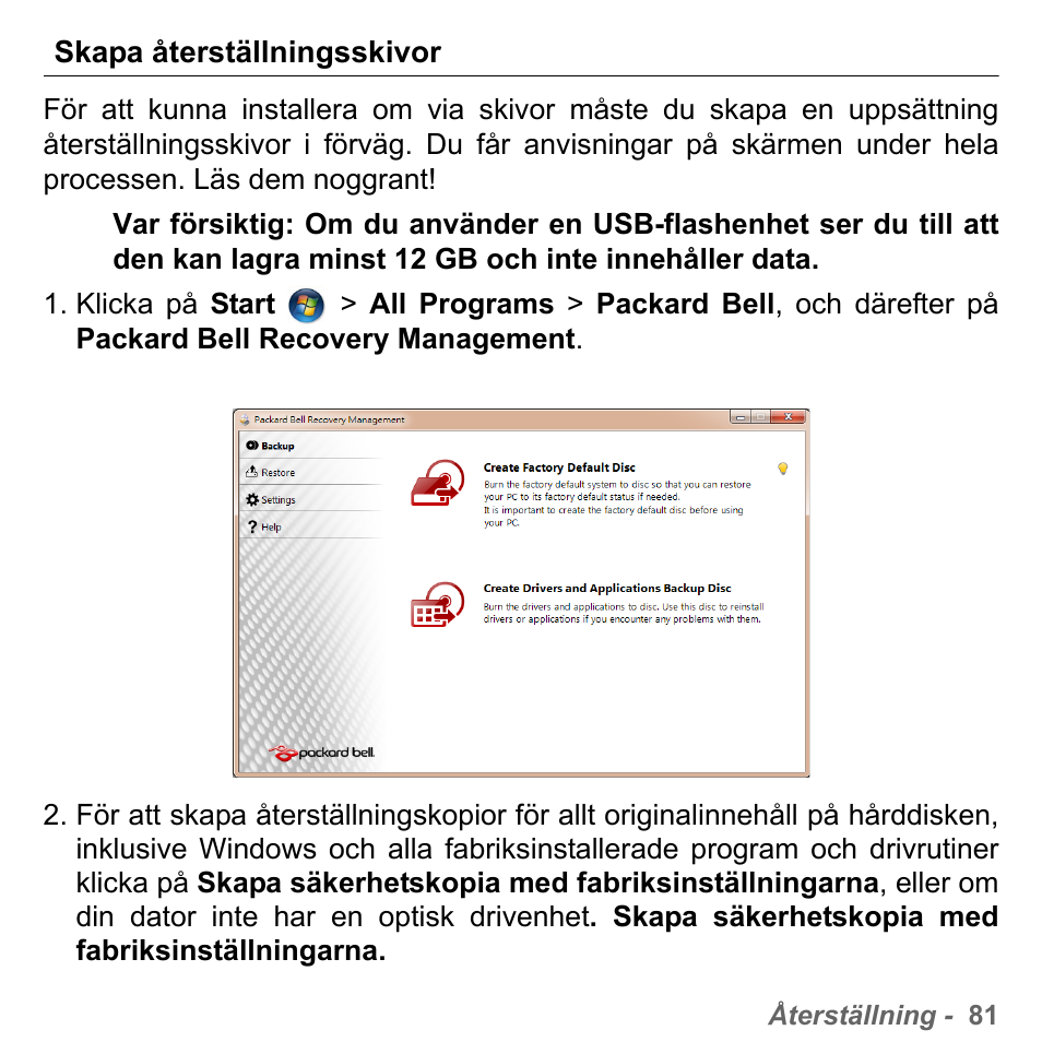 Skapa återställningsskivor | PACKARD BELL dot s series User Manual | Page 1105 / 2279