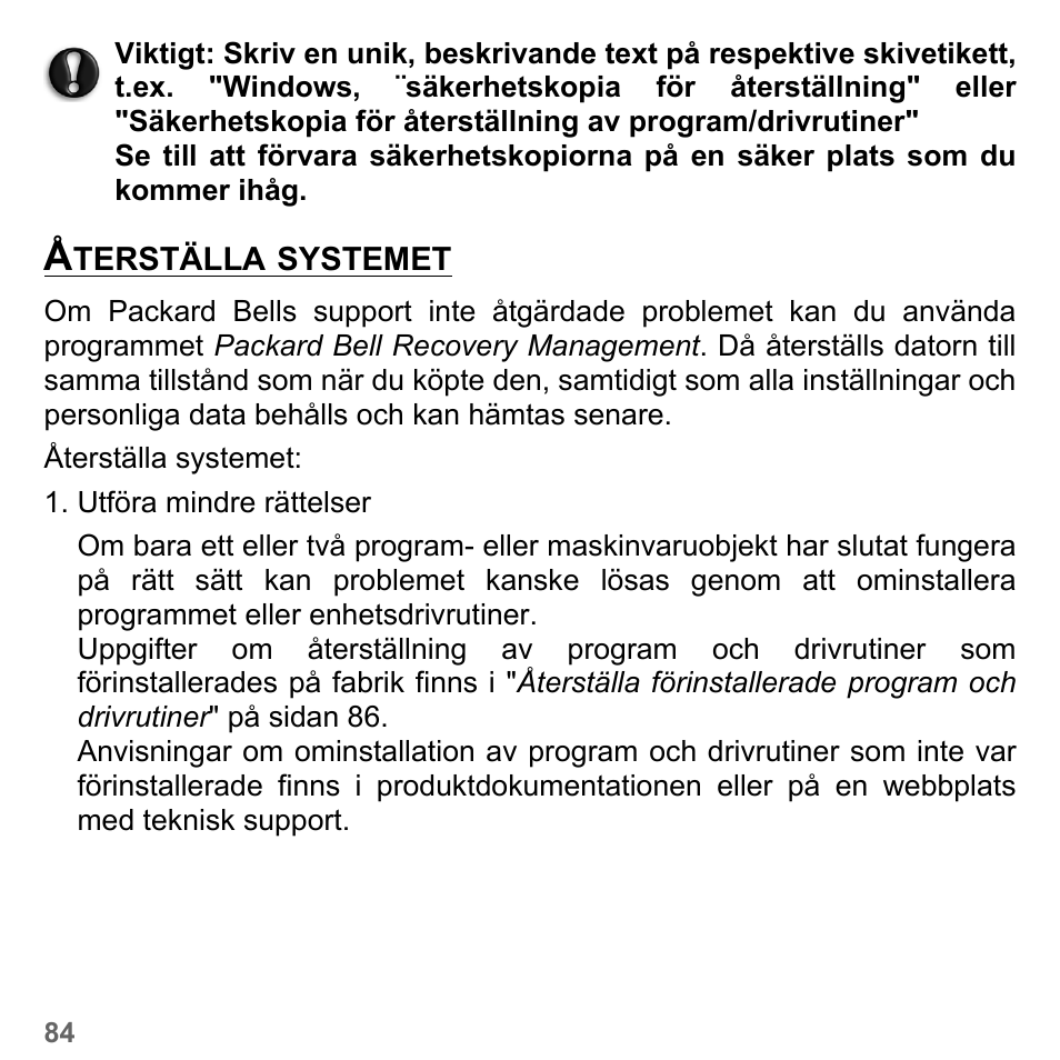 Återställa systemet | PACKARD BELL dot s series User Manual | Page 1108 / 2279
