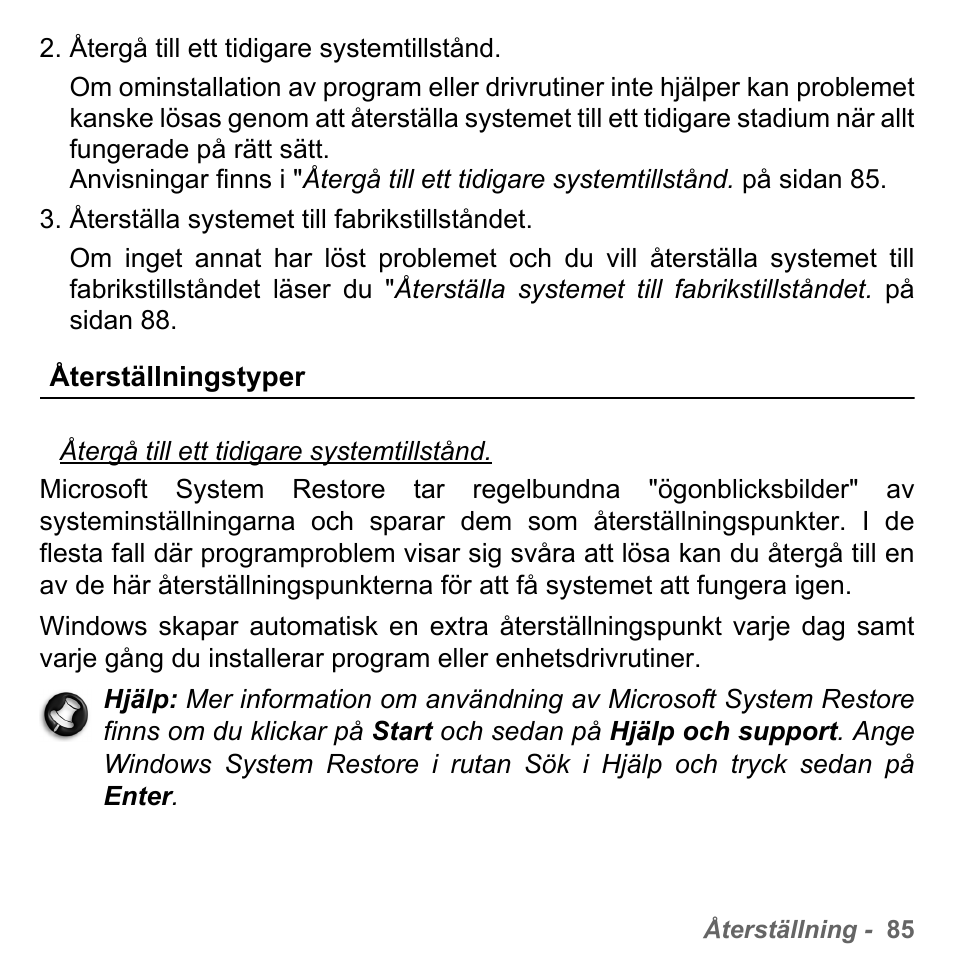 Återställningstyper | PACKARD BELL dot s series User Manual | Page 1109 / 2279