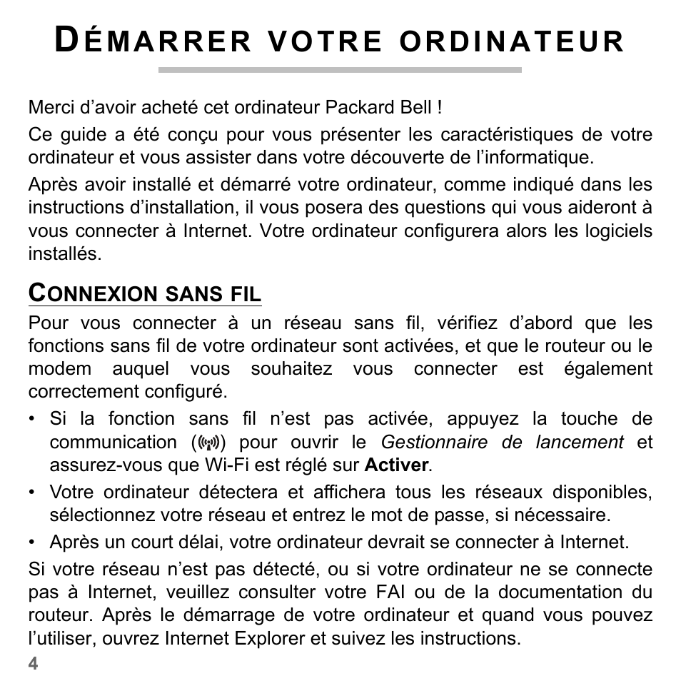 Démarrer votre ordinateur, Connexion sans fil | PACKARD BELL dot s series User Manual | Page 112 / 2279